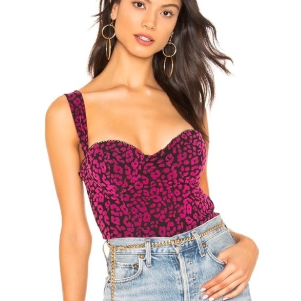 NBD Velvet Leopard Bustier Crop Top, S NWT